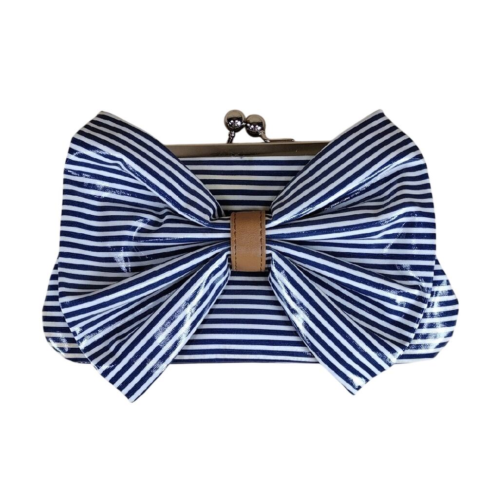 Poppie Jones Floral Blue White Stripes Casual Boho Chic Clutch Small Bag Purse